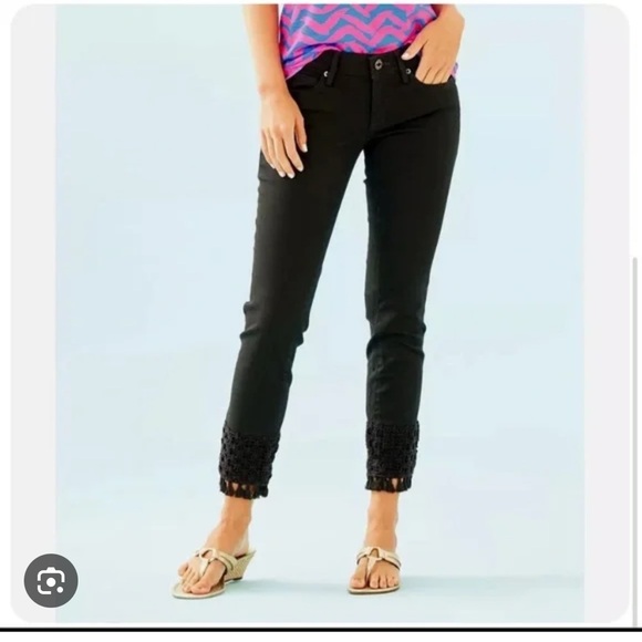 Lilly Pulitzer South Ocean Skinny Crop Black with Crochet Tassel Hem - Picture 1 of 10